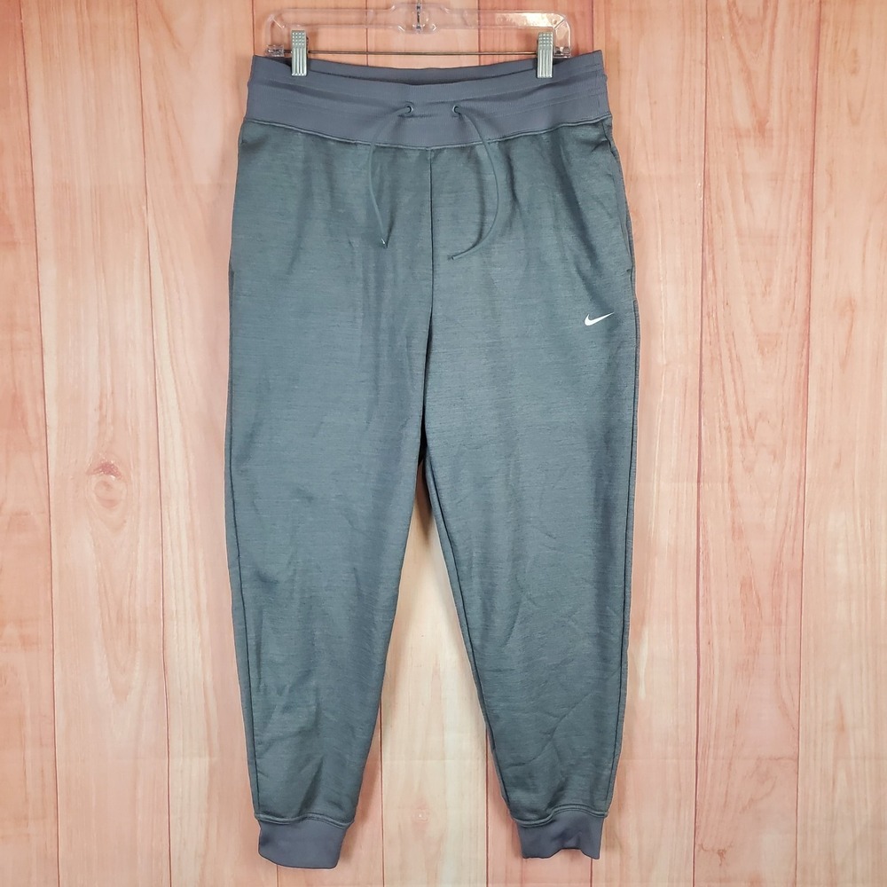 Nike Mens Sweatpants Sz Large Gray Therma Fit Polyester Drawstring Waist Outdoor